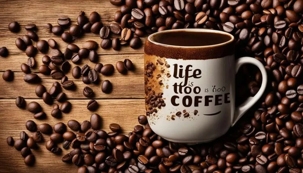 Kaffeebecher mit Spruch 'Kaffee ist flüssiges Glück'