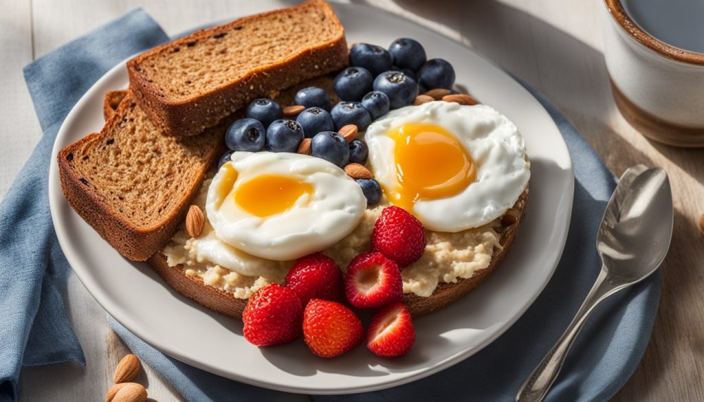 Gesundes Frühstück mit Vollkornprodukten und Obst