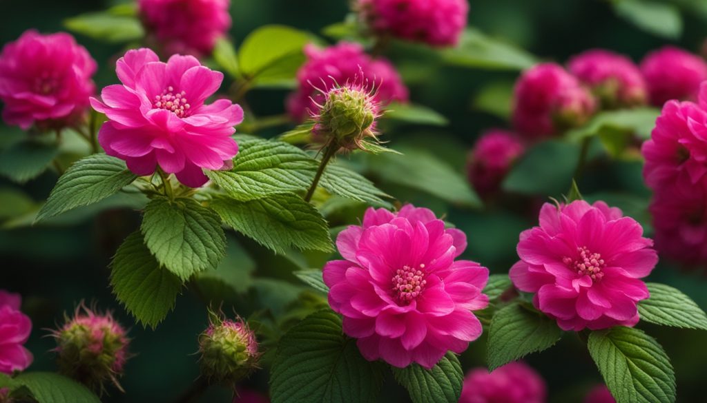 Himbeerpflanze in voller Blüte