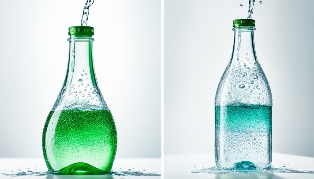 Wassersprudlerflaschen aus Glas und Plastik